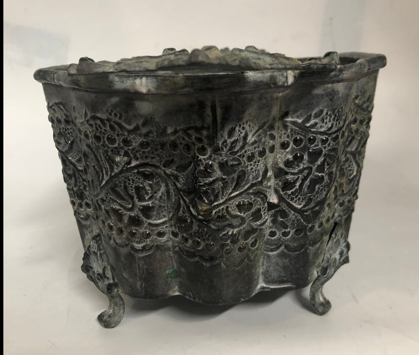 SMALL FANCY METAL PLANTER AS FOUND