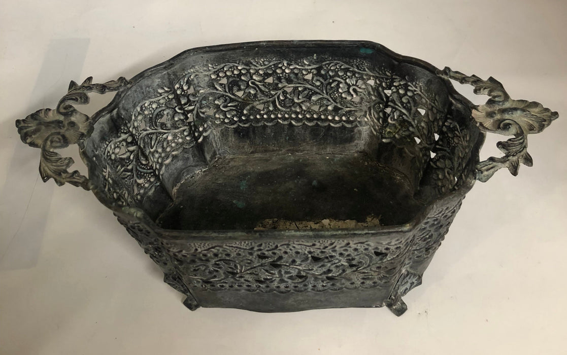 SMALL FANCY METAL PLANTER AS FOUND