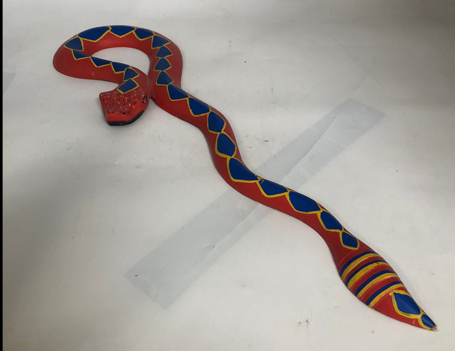 PAINTED WOOD SNAKE RED & BLUE
