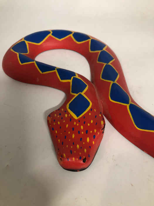 PAINTED WOOD SNAKE RED & BLUE
