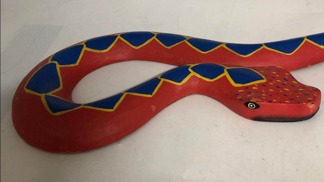 PAINTED WOOD SNAKE RED & BLUE