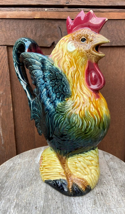 ORCHIES FRENCH MAJOLICA ROOSTER PITCHER - AS IS