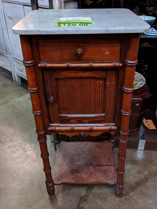 MARBLE TOP PINE FAUX BAMBOO STAND OR TABLE
