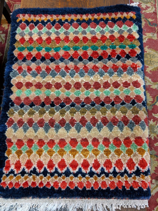 1950'S SMALL HAND KNOTTED GEOMETRIC RUG