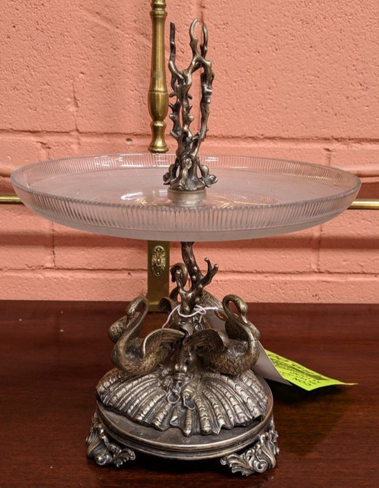 SILVER PLATE SWAN COMPOTE -AS FOUND