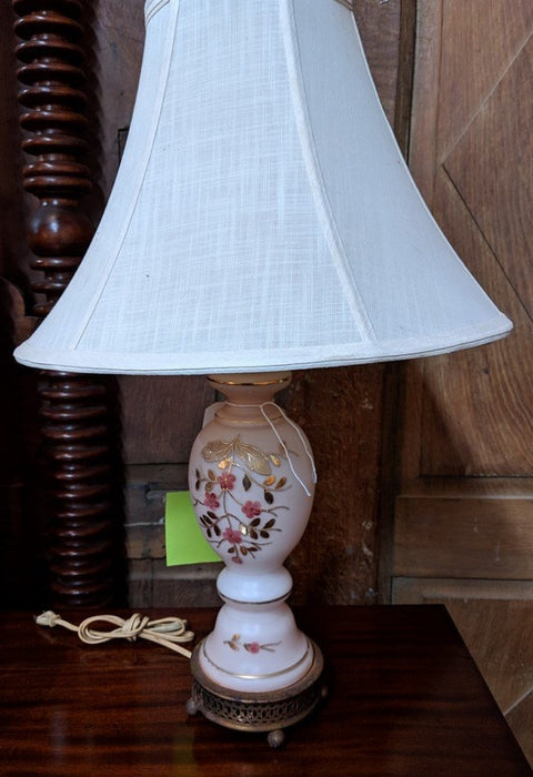 PINK FLORAL BOUDOIR LAMP WITH WHITE SHADE