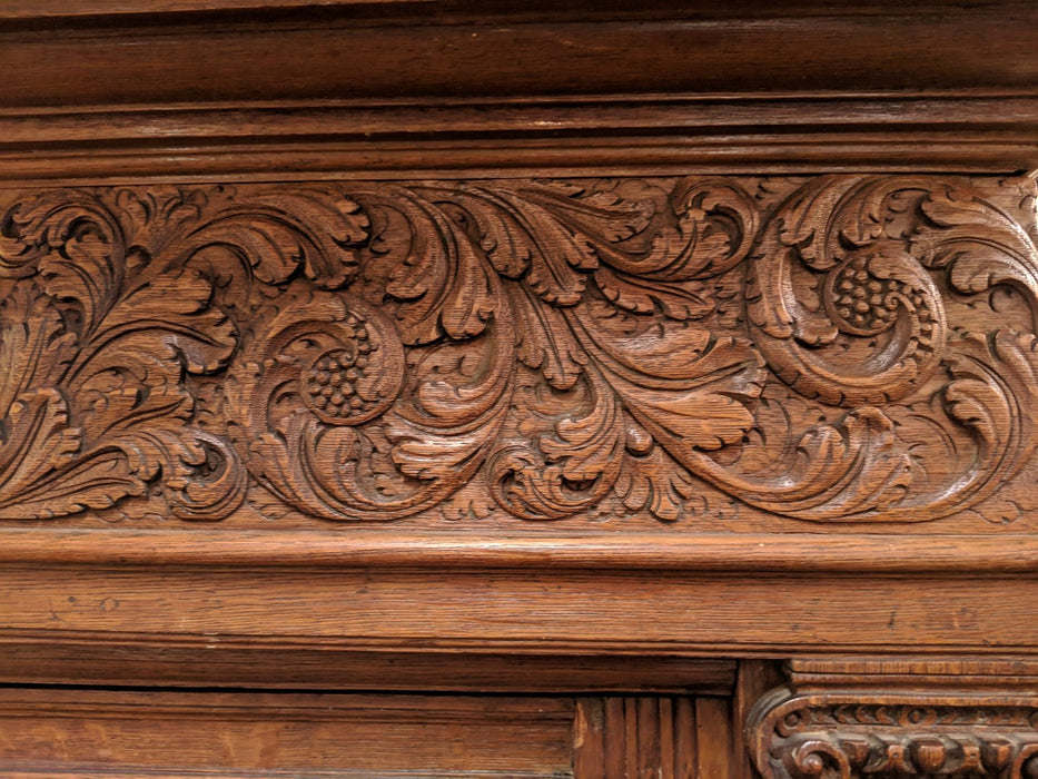 EARLY FLEMISH CARVED 3 PIECE CABINET AS FOUND