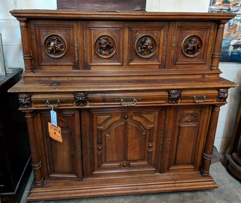 FRENCH  BUFFET DEUX CORPS WITH CARVED PORTRAIT FACES