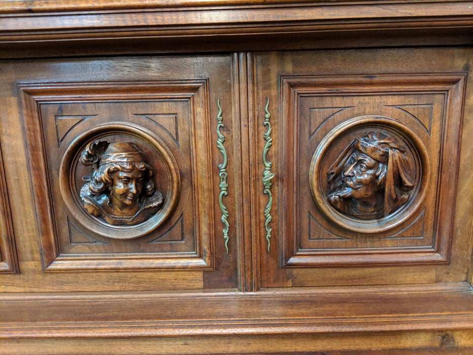 FRENCH  BUFFET DEUX CORPS WITH CARVED PORTRAIT FACES