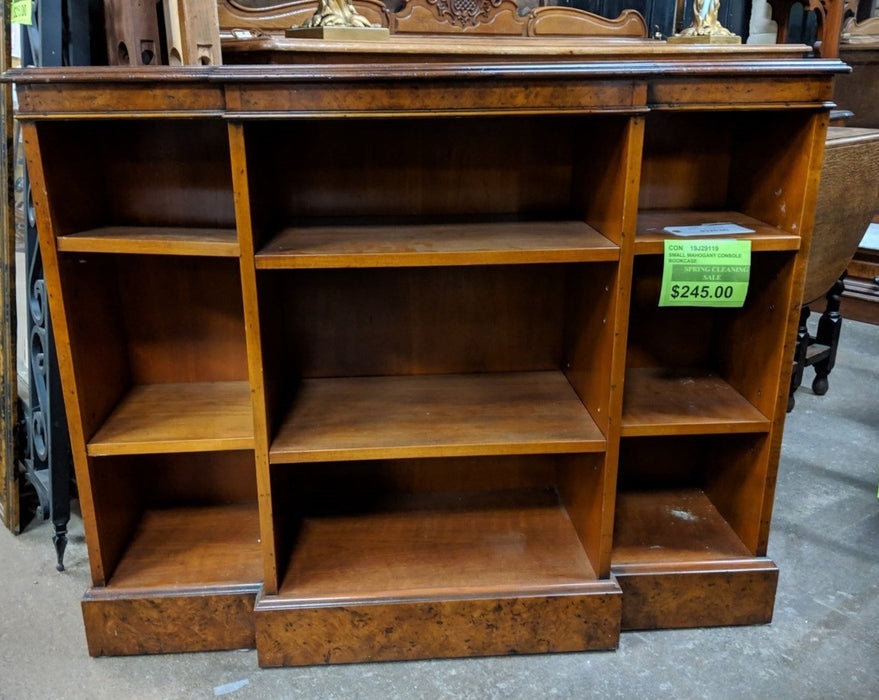 SMALL BURLWOOD VENEER CONSOLE BOOKCASE-NOT OLD