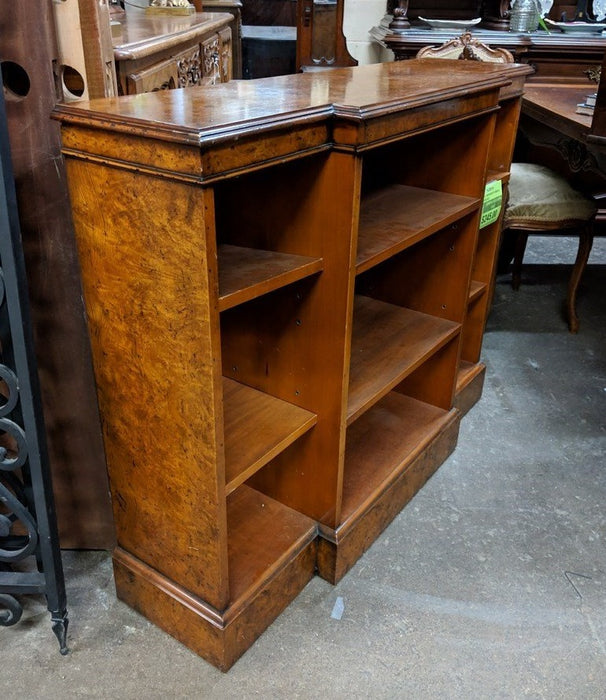 SMALL BURLWOOD VENEER CONSOLE BOOKCASE-NOT OLD