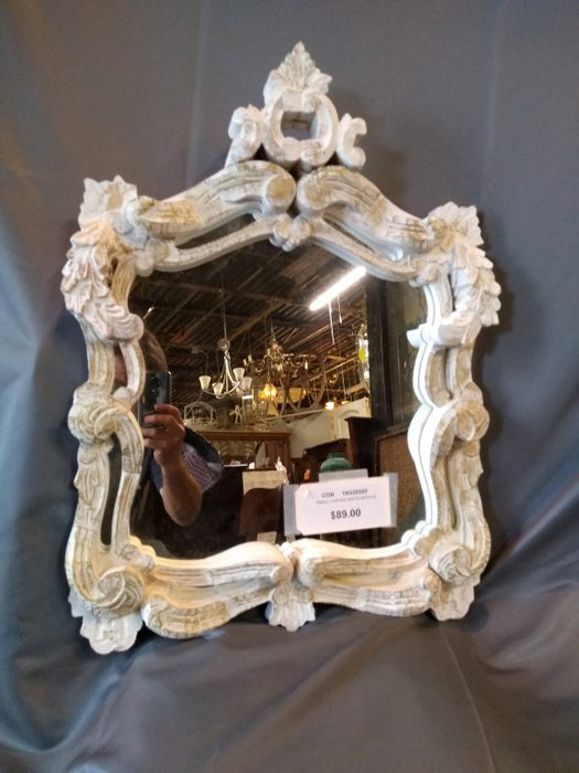 SMALL CARVED WOOD AND PAINTED FRAME MIRROR