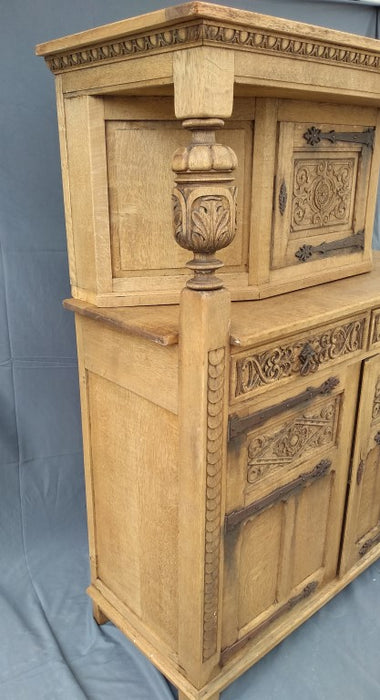 SMALL FRENCH STRIPPED OAK COURT CUPBOARD