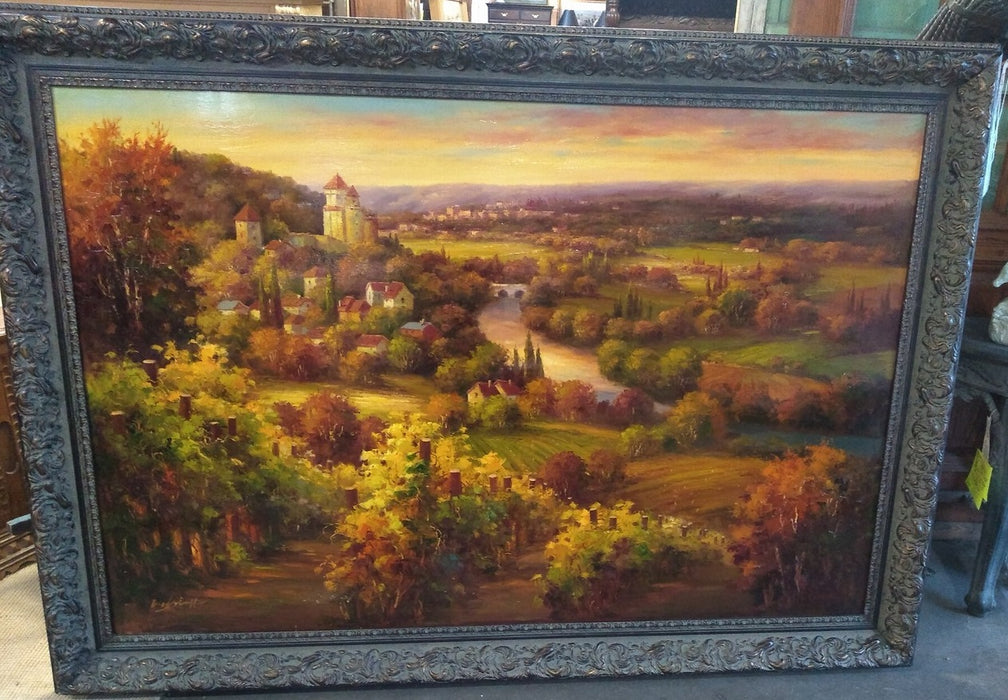 LARGE 7' x 5' FRAMED ITALIAN LANDSCAPE OIL PAINTING