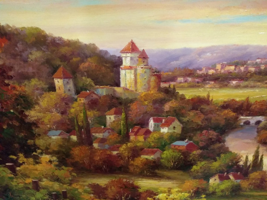 LARGE 7' x 5' FRAMED ITALIAN LANDSCAPE OIL PAINTING