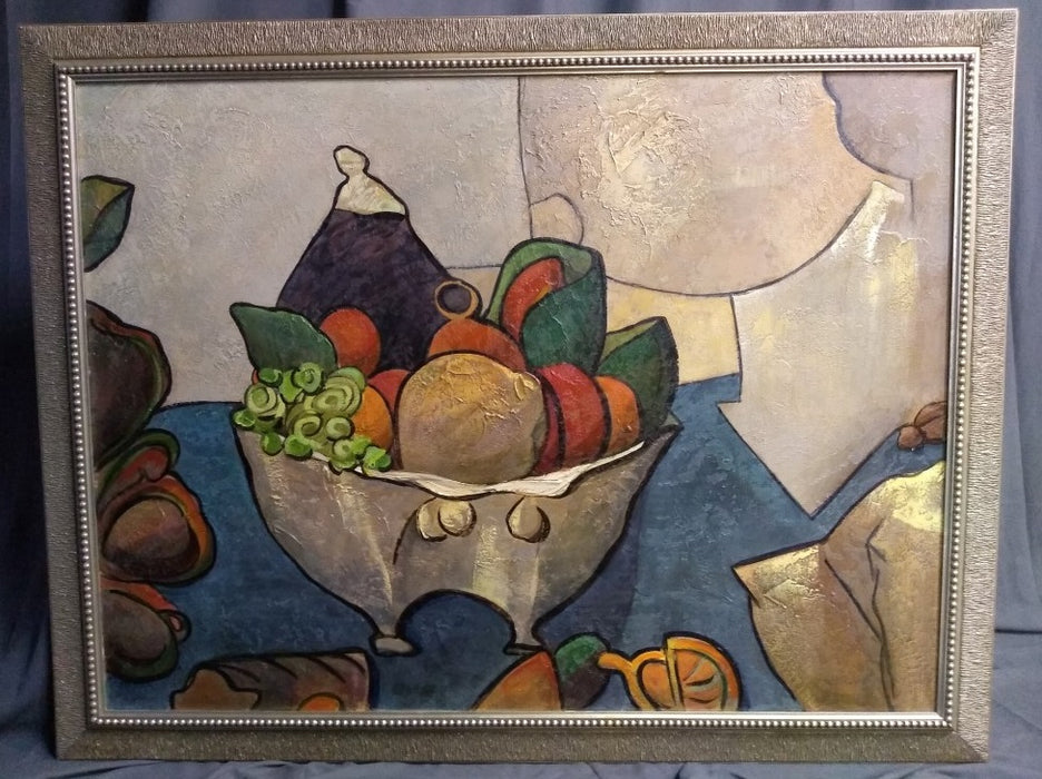 LARGE FRAMED ABSTRACT STILL LIFE OIL PAINTING