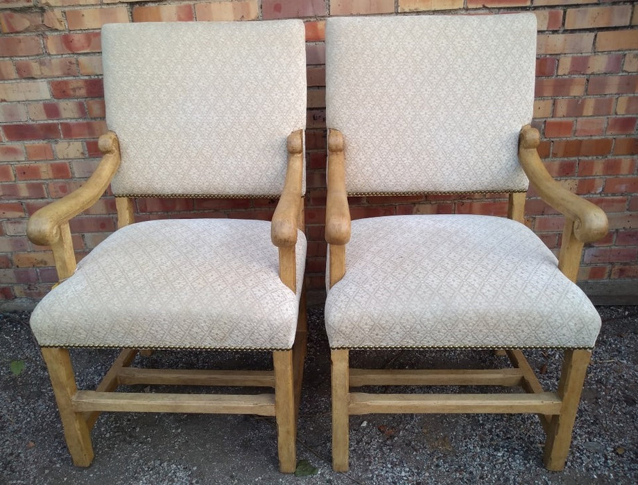 PAIR OF  RUSTIC WALNUT ARM CHAIRS (6 matching chairs sold separately)