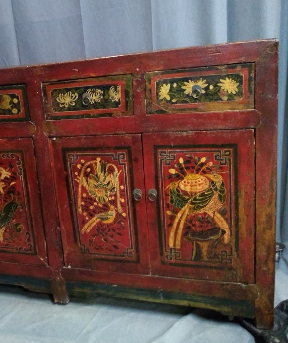 LONG CHINESE PAINTED CHINESE CONSOLE OR SIDEBOARD