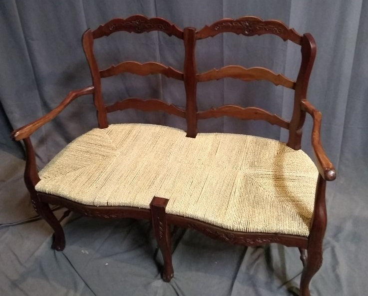 COUNTRY FRENCH STYLE RUSH SEAT BENCH-NOT OLD