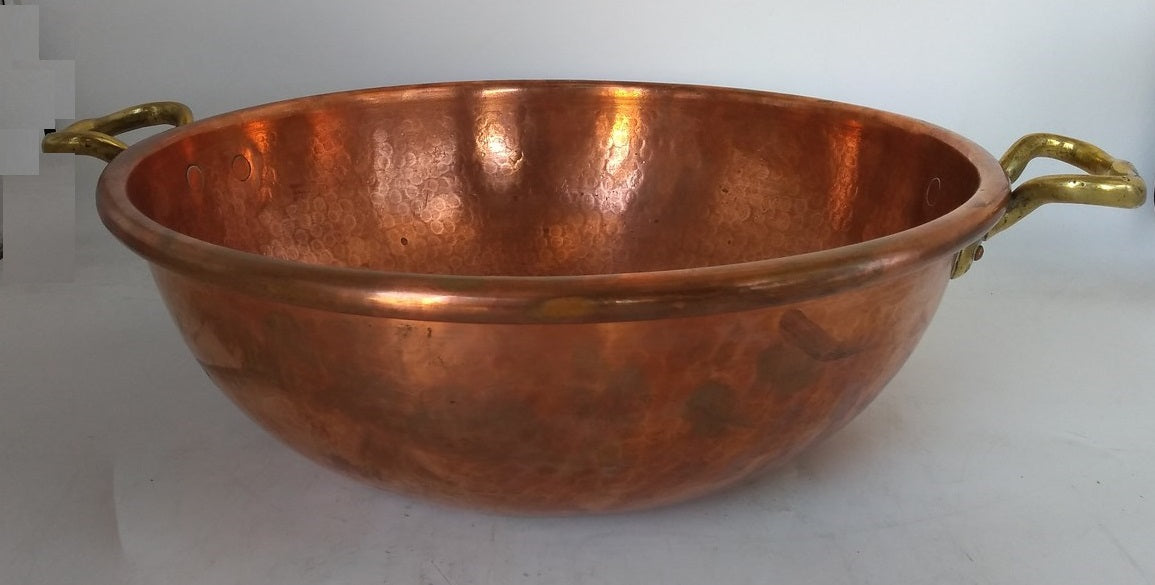LARGE COPPER PAN WITH BRASS HANDLES