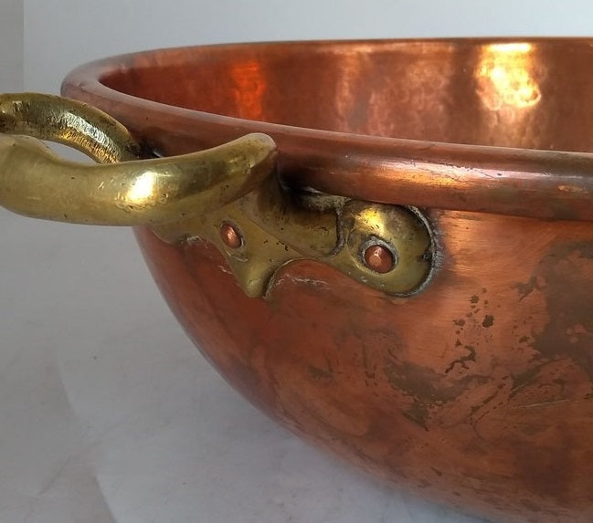 LARGE COPPER PAN WITH BRASS HANDLES