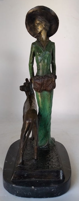 BRONZE STATUE OF LADY WITH GREAT DANE BY CHIPARUS