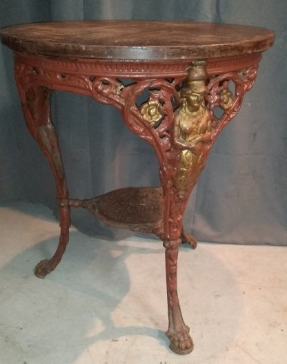 AS  FOUND IRON PUB TABLE WITH WOOD TOP