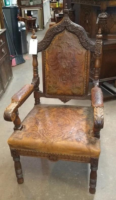 TOOLED LEATHER ARMCHAIR 19TH CENTURY