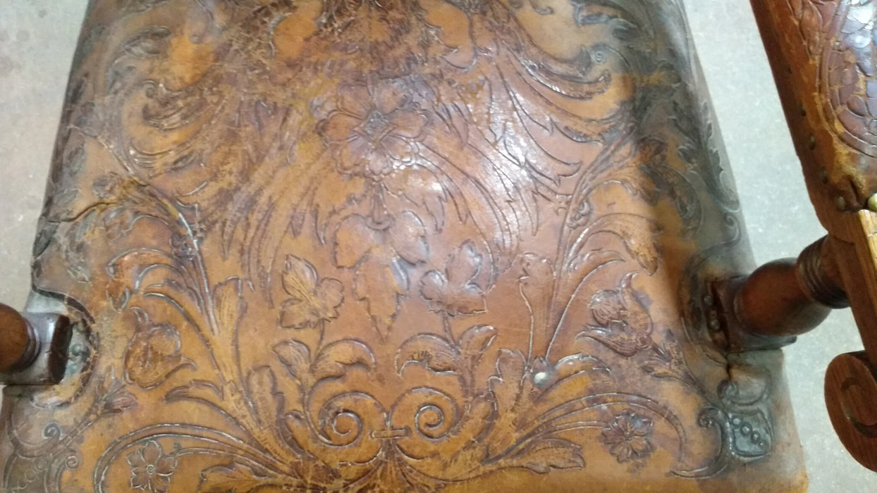 TOOLED LEATHER ARMCHAIR 19TH CENTURY