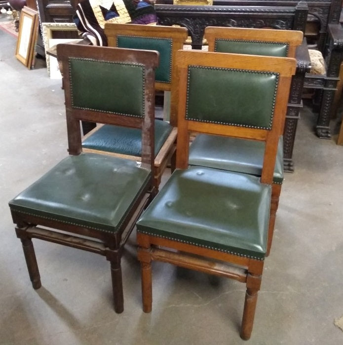 SET OF 4 ART DECO CHAIRS WITH GREEN LEATHER