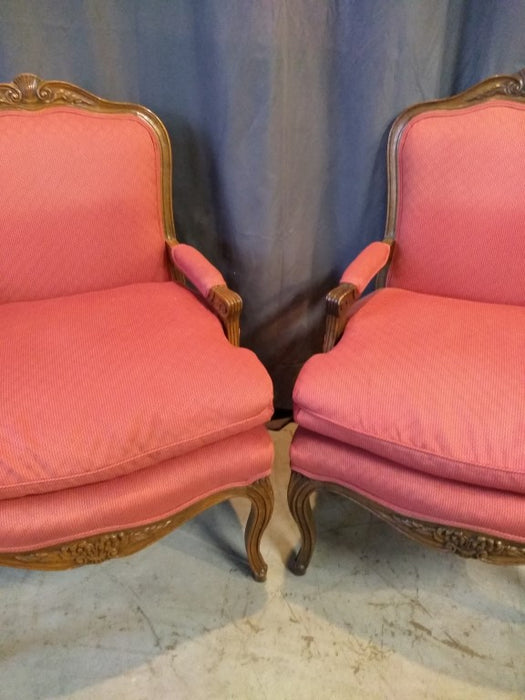 PAIR OF UPHOLSTERED LOUIS XV FAUTEUILS WITH COMFORT SEATS