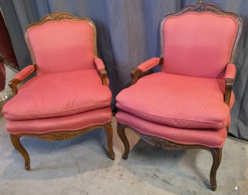 PAIR OF UPHOLSTERED LOUIS XV FAUTEUILS WITH COMFORT SEATS