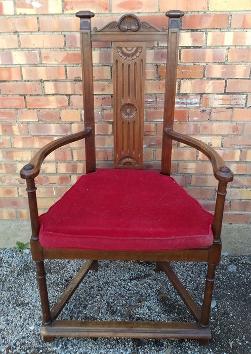 HENRI II ARM CHAIR WITH RED VELVET UPHOLSTERED SEAT