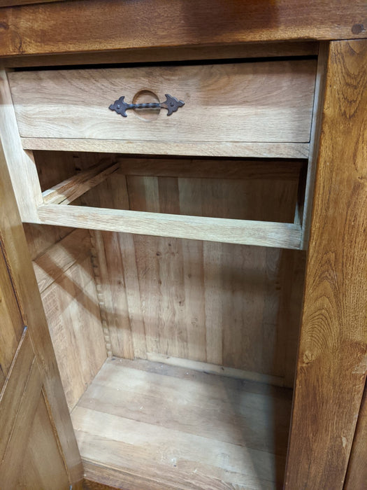 3 DOOR RUSTIC RAW OAK CABINET WITH IRON STRAP HINGES