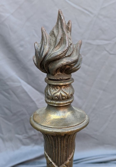 PAIR OF WROUGHT IRON AND BRASS TORCHIERE FINIAL TOP IRON ANDIRONS