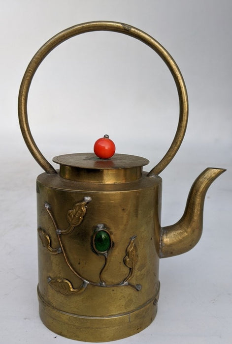 SMALL CHINESE BRASS TEAPOT WITH VINES AND BERRIES