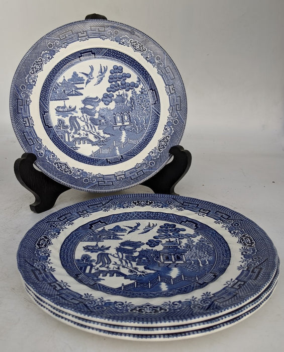 SET OF 4 BLUE WILLOW IRONSTONE PLATES