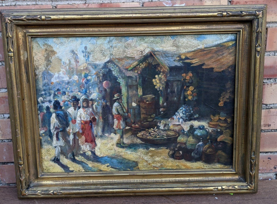 SOUTH AMERICAN MARKET SCENE OIL PAINTING