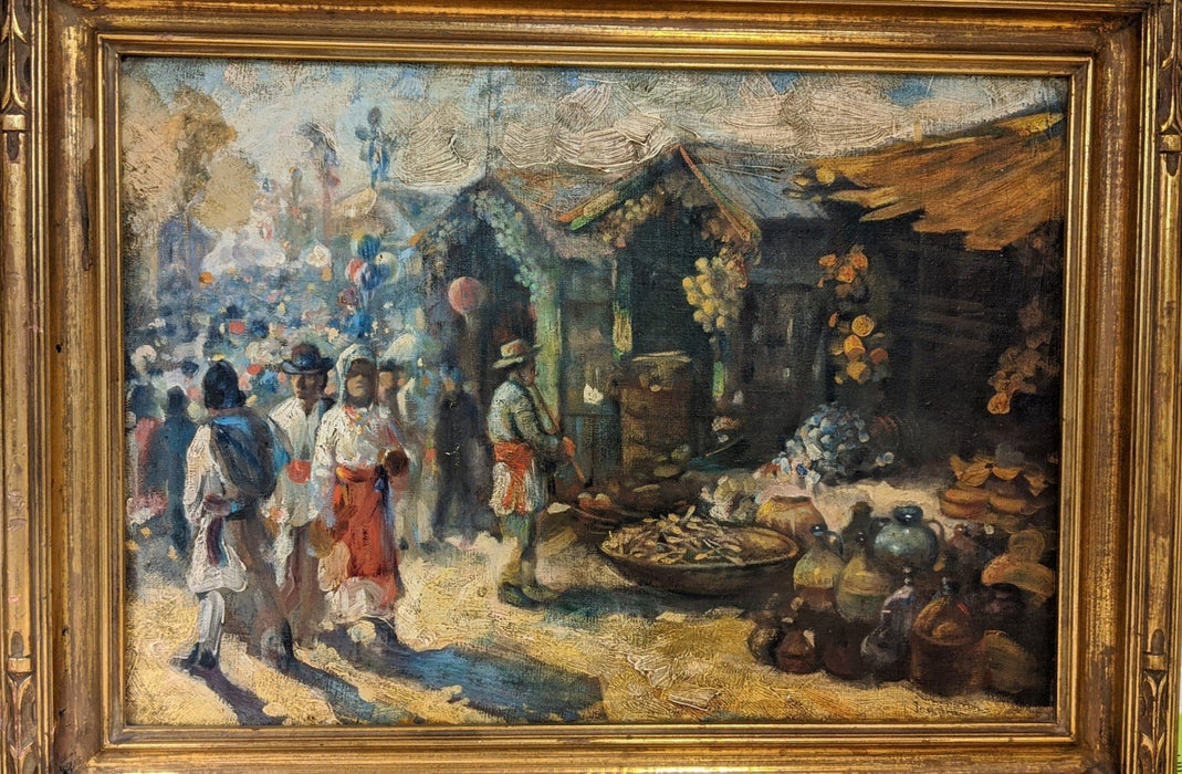 SOUTH AMERICAN MARKET SCENE OIL PAINTING