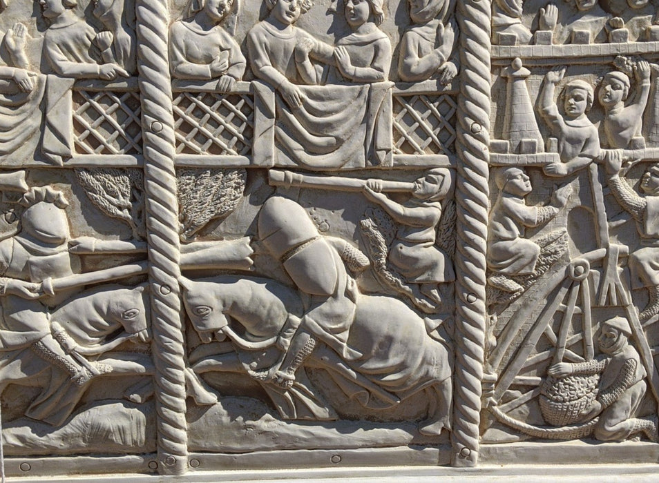 PLASTER PLAQUE OF MEDIEVAL JOUST SCENE WITH RELIEF