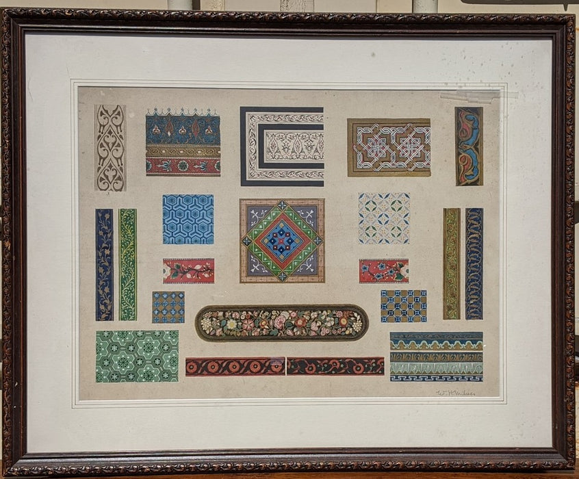 WATERCOLOR PAINTING OF COLLAGE OF TEXTILE SAMPLES BY WILLIAM HENRY MILNES