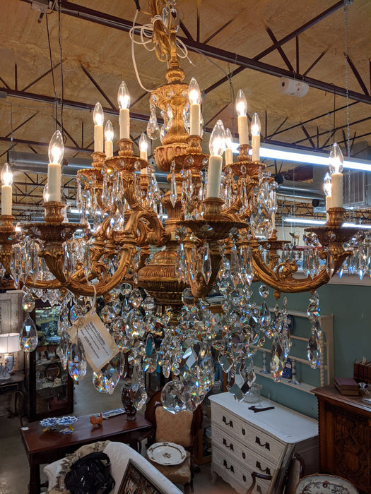 HEAVY BRASS AND CRYSTAL 9 ARM CHANDELIER