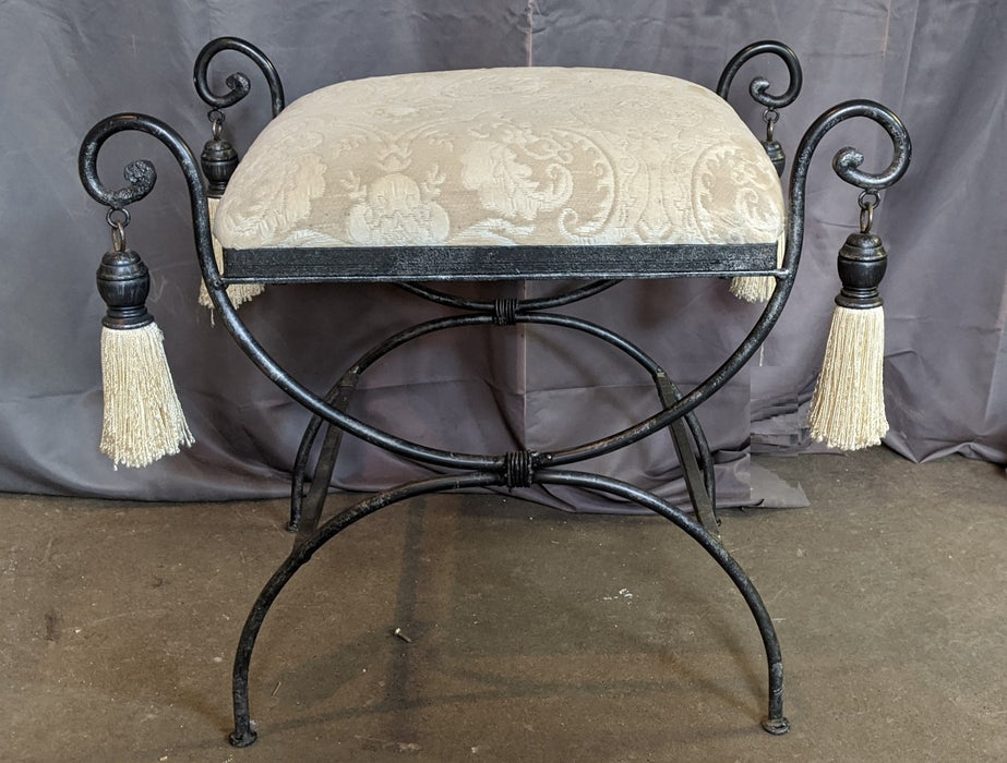 SMALL IRON X FORM BENCH WITH TASSELS