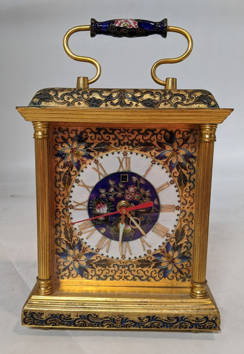 BRASS AND CHAMPLEVE CLOCK WITH BATTERY OPERATED MOVEMENT-NOT WORKING
