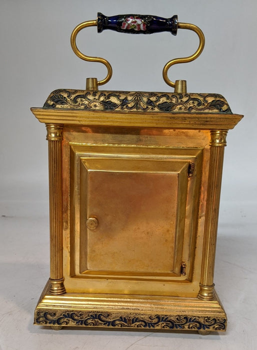 BRASS AND CHAMPLEVE CLOCK WITH BATTERY OPERATED MOVEMENT-NOT WORKING