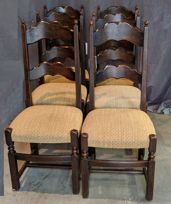 SET OF 4 DARK OAK LADDER BACK UPHOLSTERED SEAT CHAIRS