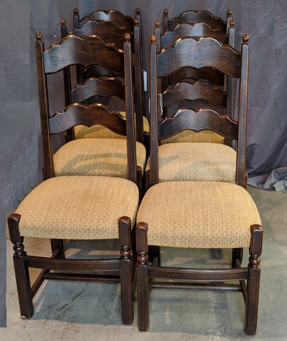 PAIR OF DARK OAK LADDER BACK UPHOLSTERED SEAT CHAIRS