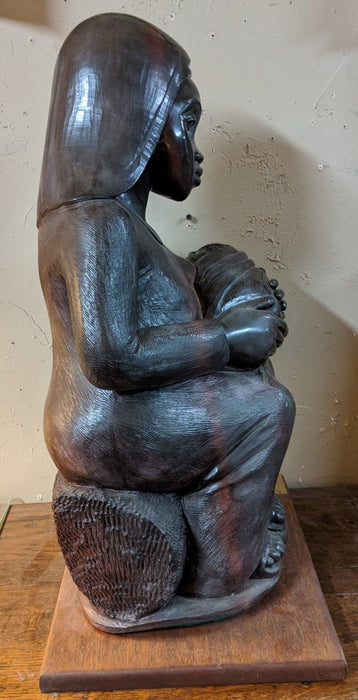AFRICAN STONE CARVED STATUE OF MOTHER AND CHILD BY CASPER D