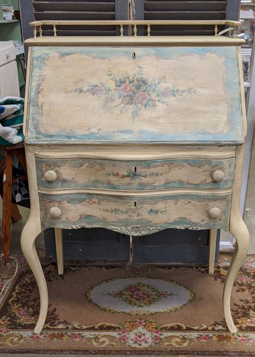 PAINTED SHABBY CHIC FLORAL DROP FRONT DESK