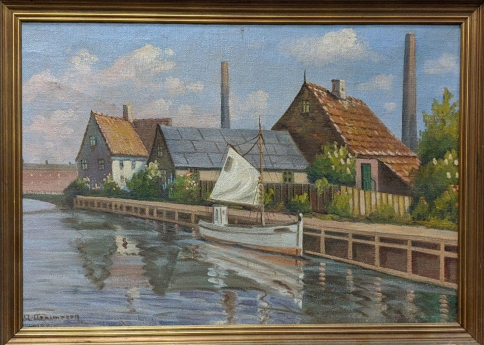 LARGE CANAL SCENE OIL PAINTING BY CLEMSON